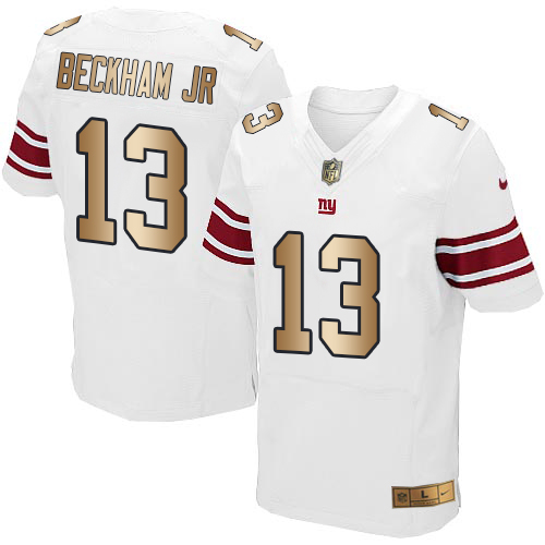 Nike Giants #13 Odell Beckham Jr White Men's Stitched NFL Elite Gold Jersey - Click Image to Close